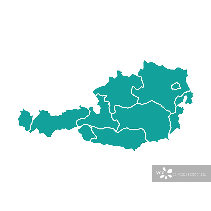 奥地利的青绿色地图，显示各州领土图片素材