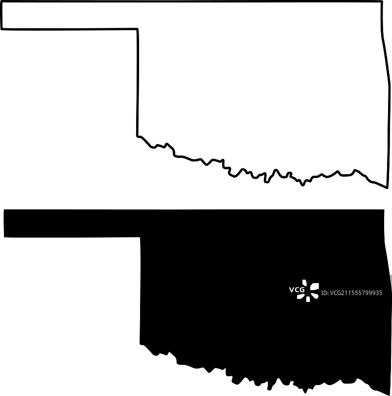 俄克拉荷马州地图轮廓和剪影图标图片素材