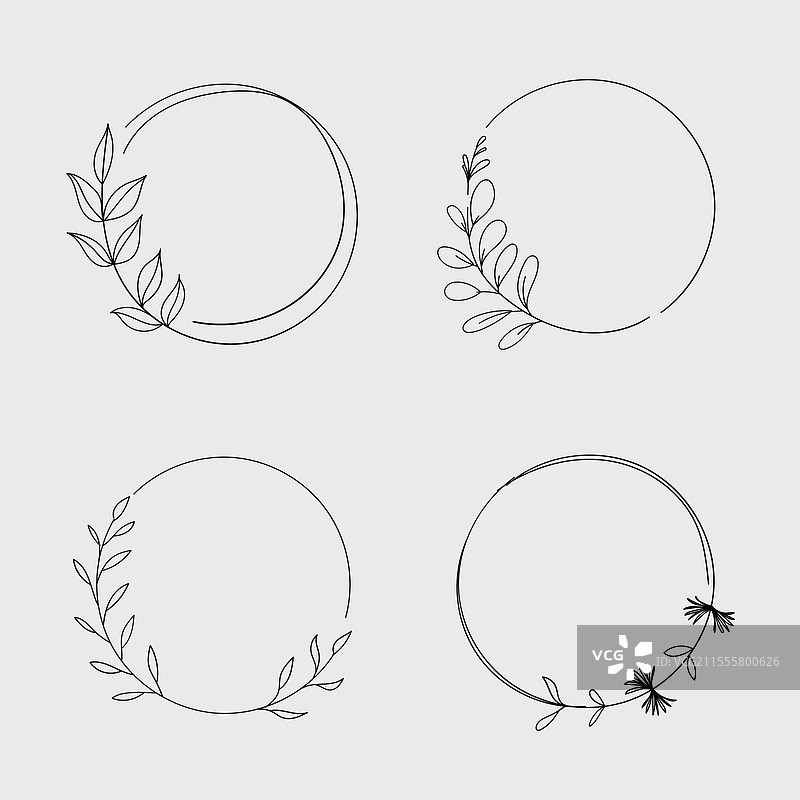 一组简单的圆形框架，装饰着小物件图片素材