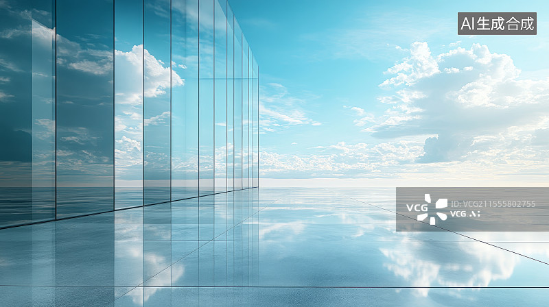 【AI数字艺术】现代城市建筑玻璃倒影图片素材