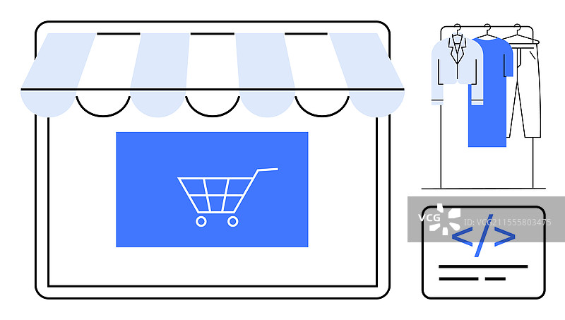 在线购物概念与实体店购物图片素材