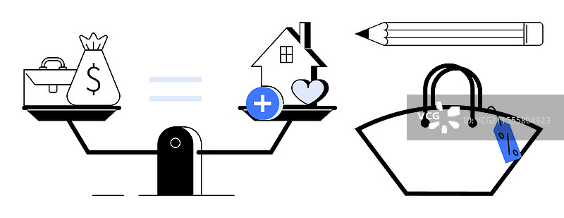 平衡财富与生活方式选择，金钱与家庭图片素材