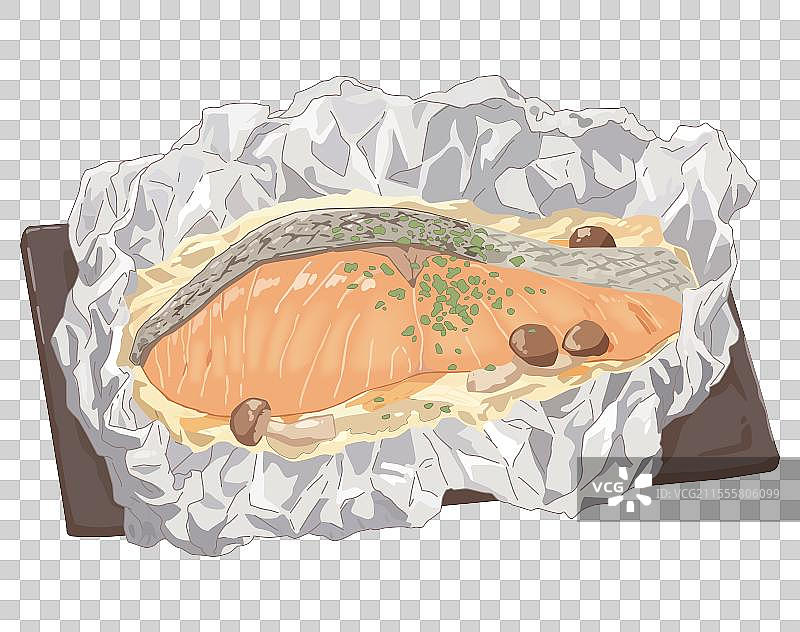 手绘日漫鲑鱼蘑菇黄油烧烤日式料理免抠元素图片素材