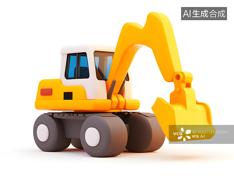 【AI数字艺术】劳动节的挖掘机3D卡通插图图片素材