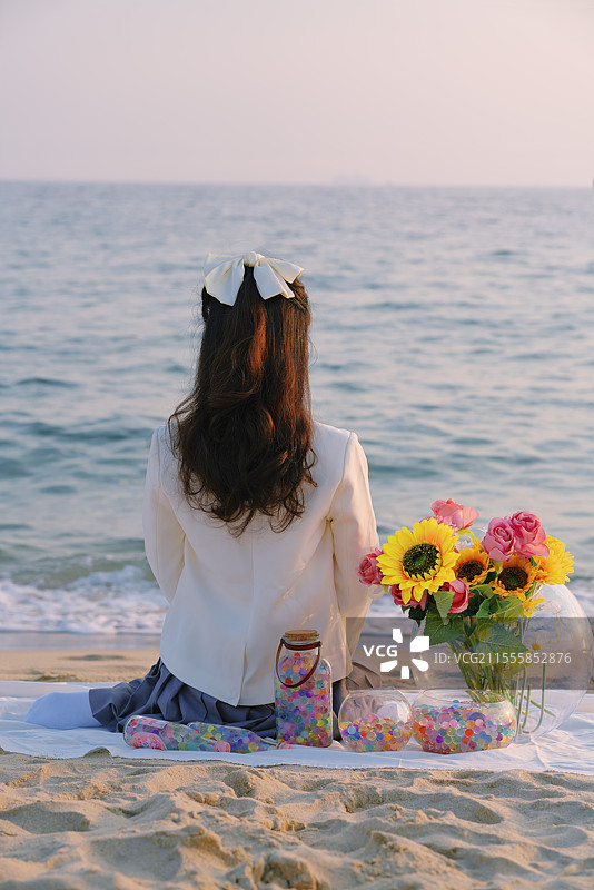 深圳大鹏金沙湾海滩，JK少女，水宝宝创意人像图片素材