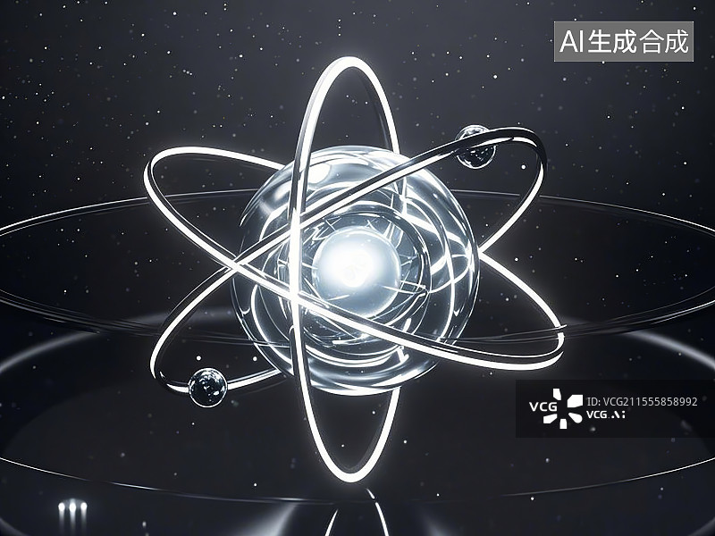 【AI数字艺术】量子科技原子模型，半透明能量球体图片素材