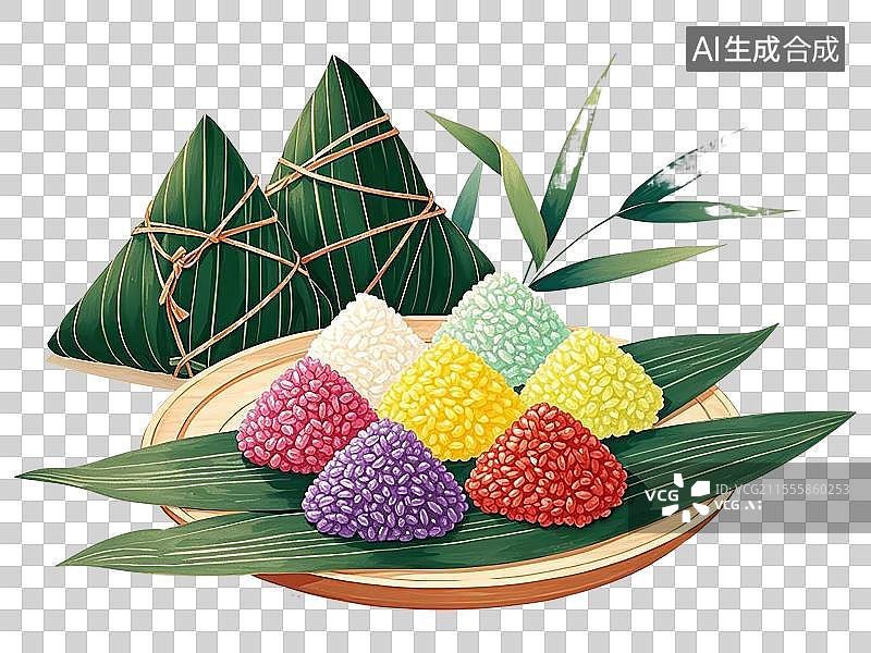 【AI数字艺术】五色糯米饭，手绘画风格图片素材