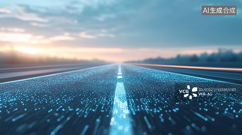 【AI数字艺术】未来科技智能化路网可充电公路概念插画图片素材