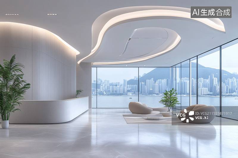 【AI数字艺术】现代商业公司接待大厅样板间布局图片素材