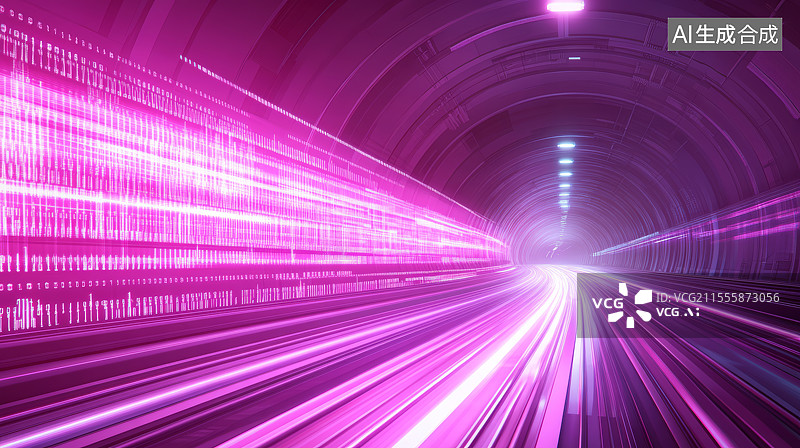 【AI数字艺术】高速公路隧道发光数字科技背景图片素材