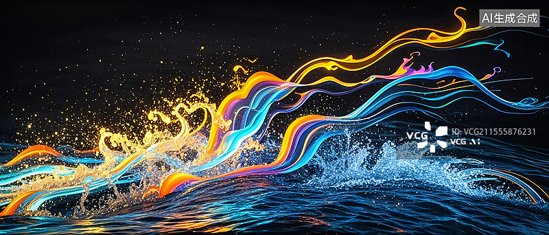 【AI数字艺术】多彩多色的流动水溅起水珠动感活力背景图图片素材