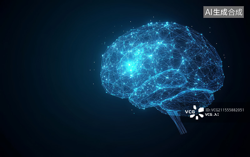 【AI数字艺术】发光人工智能大脑抽象科技插画图片素材