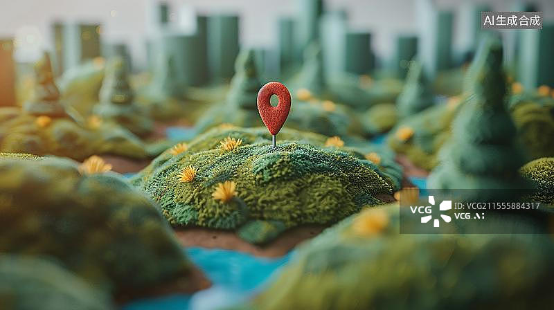 【AI数字艺术】定位新视角  地图上的带有GPS定位图标定位坐标的场景图片素材