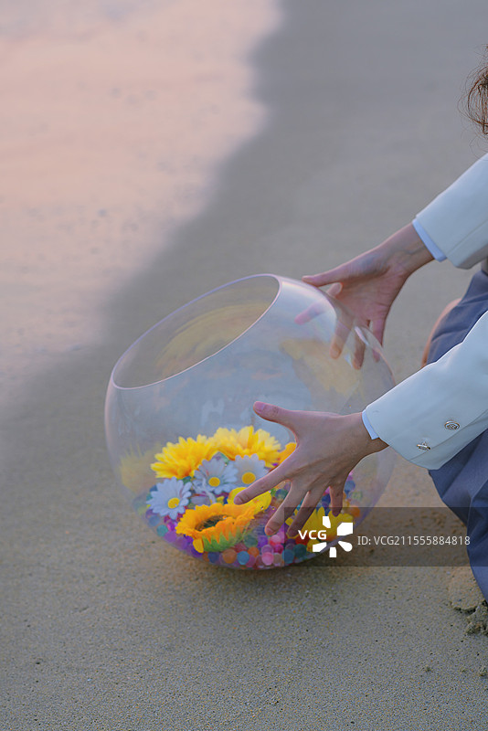 深圳大鹏金沙湾海滩，JK少女，水宝宝创意人像图片素材