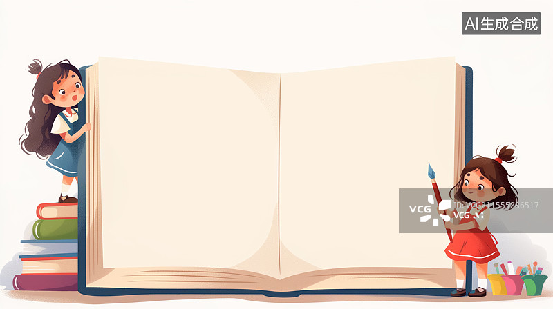 【AI数字艺术】翻开的书本卡通插画图片素材