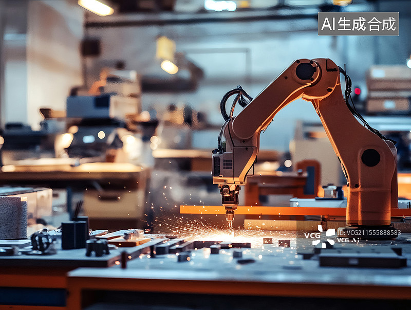 【AI数字艺术】工业机器人焊接作业图片素材