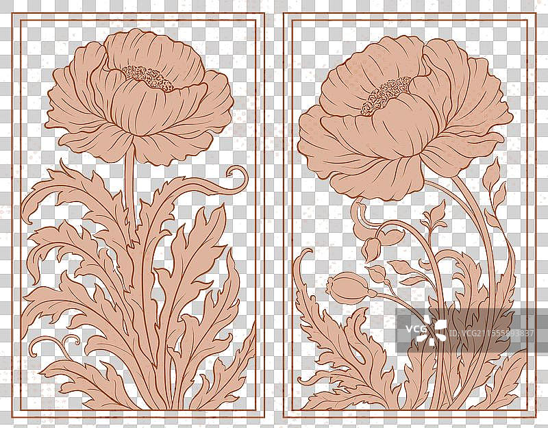 维多利亚艺术风格的牡丹花框架图片素材