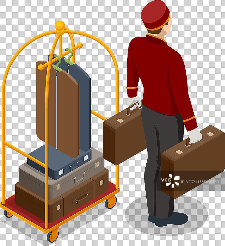 身穿制服的行李搬运工等距图图片素材