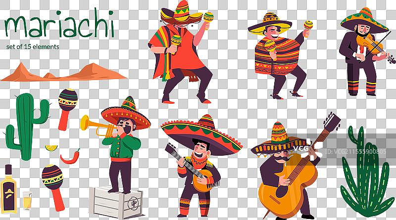 墨西哥马里亚奇音乐家与民间乐器图片素材