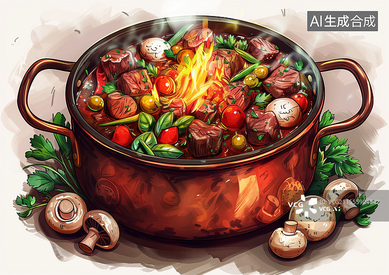 【AI数字艺术】插画风格一锅美味的汤图片素材