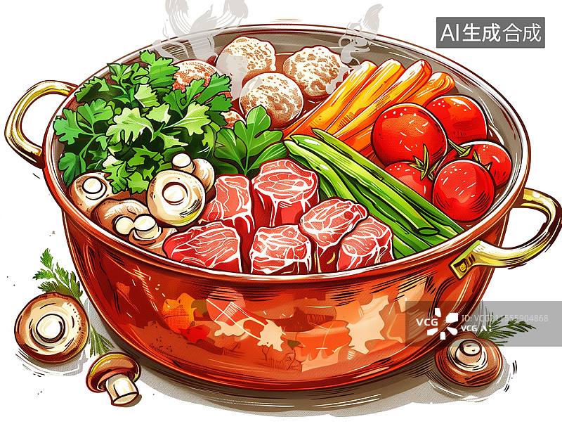 【AI数字艺术】插画风格一锅美味的汤图片素材