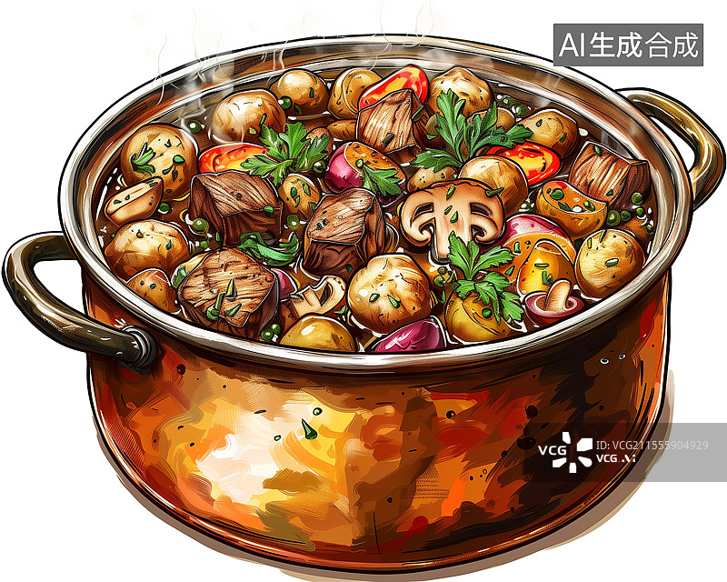 【AI数字艺术】插画风格一锅美味的汤图片素材