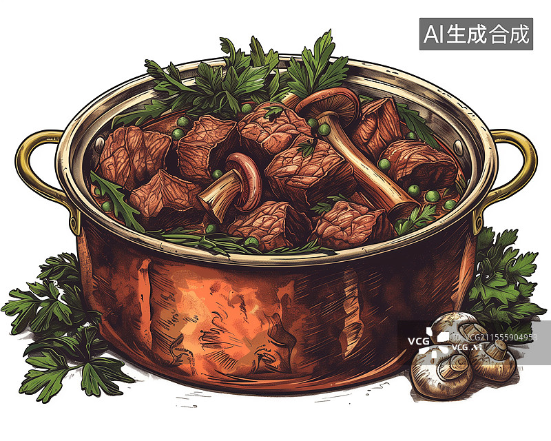 【AI数字艺术】插画风格一锅美味的汤图片素材