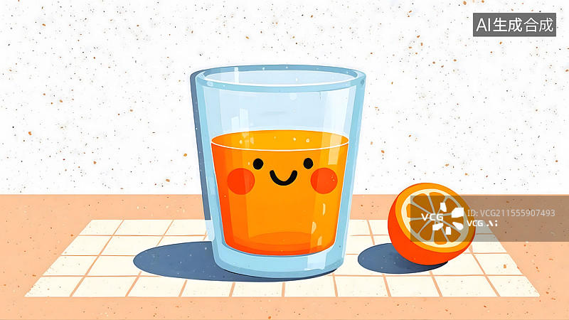 【AI数字艺术】橙子和橙汁卡通插画图片素材