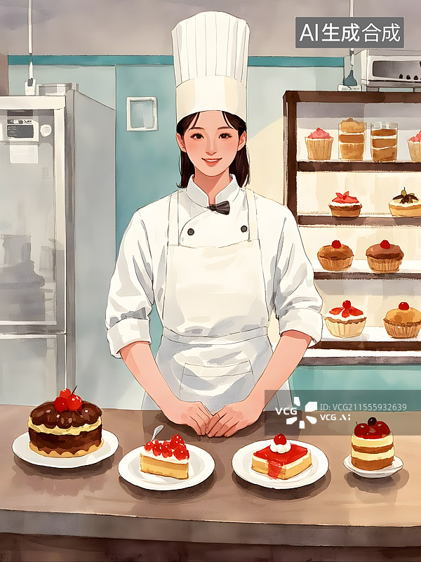 【AI数字艺术】水彩甜品师图片素材