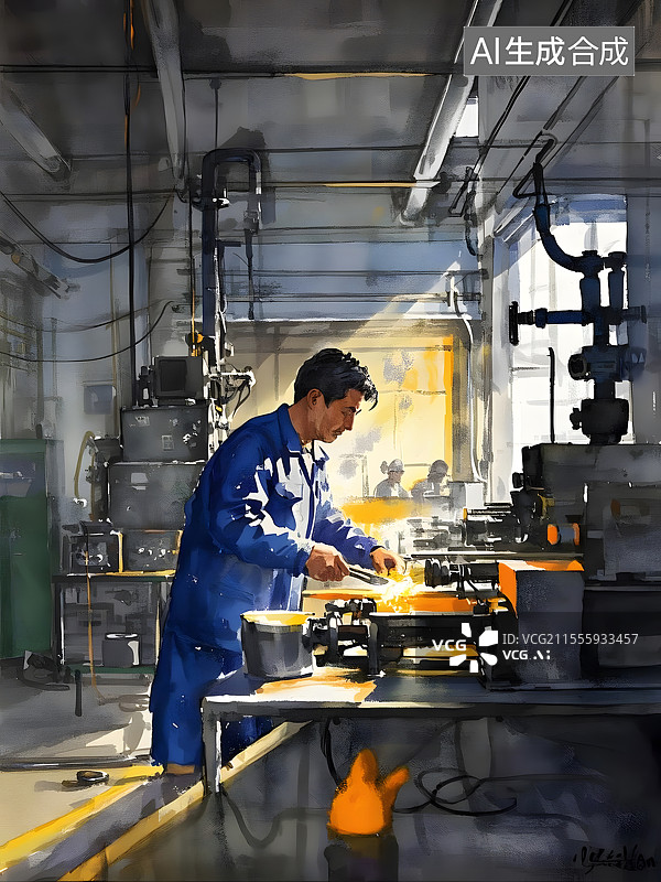 【AI数字艺术】水彩车间工作图片素材