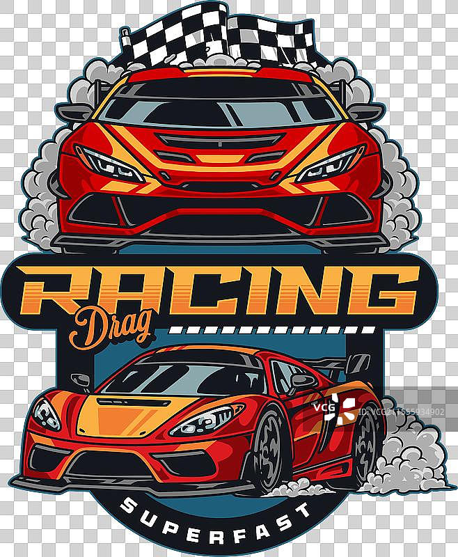 彩色复古拖拉赛车宣传单图片素材