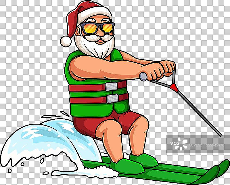 水上滑水的夏季圣诞老人卡通剪贴画图片素材