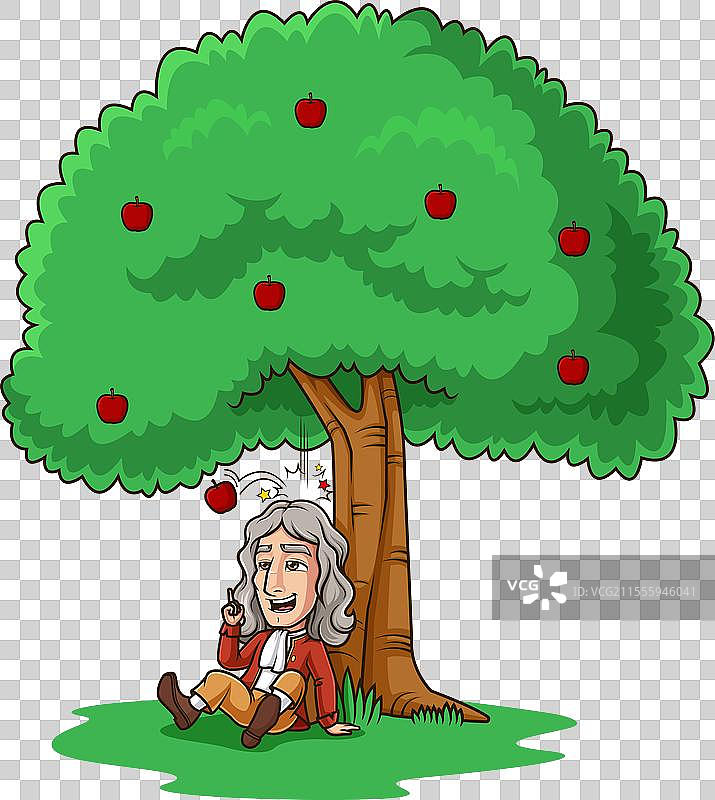 艾萨克·牛顿发现重力的卡通剪贴画图片素材