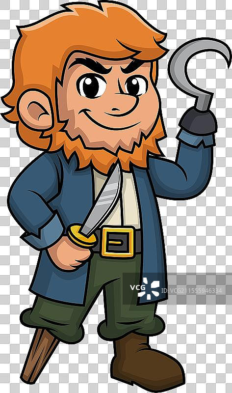 一只腿的海盗，手持剑和钩子的卡通形象图片素材