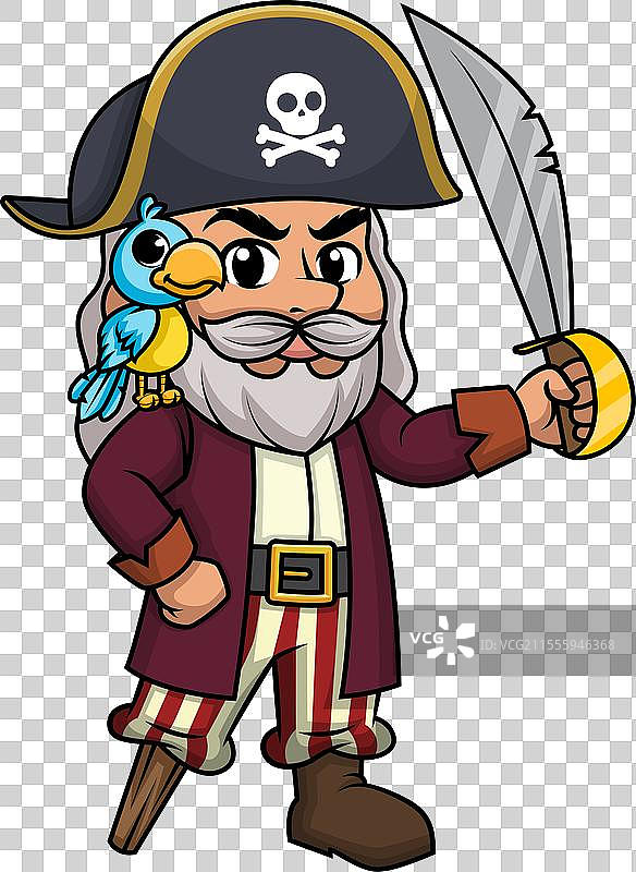 老海盗高举着他的剑的卡通片段图片素材