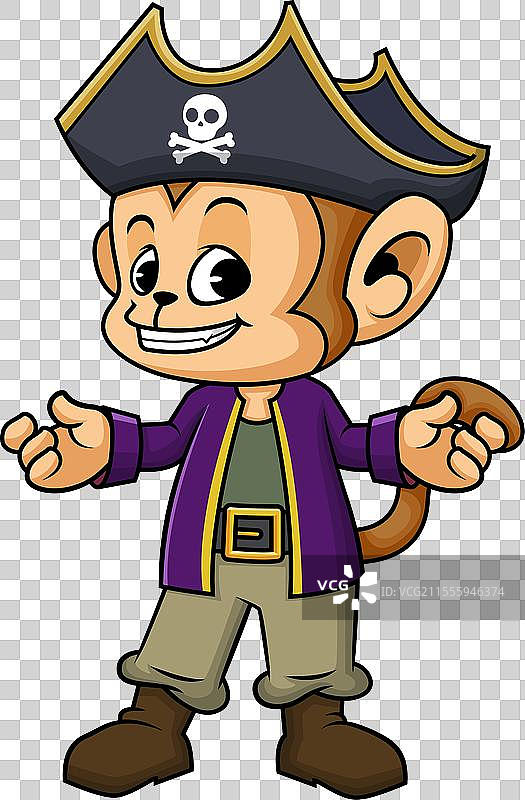 可爱的猴子海盗卡通剪贴画图片素材