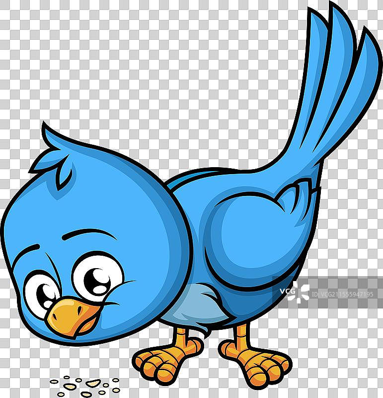吃面包屑的蓝色小鸟卡通剪贴画图片素材