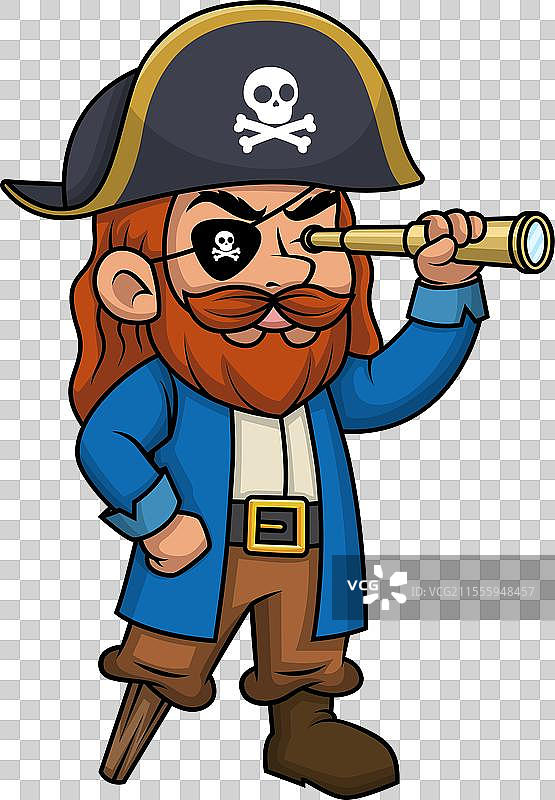 使用望远镜的海盗卡通剪贴画图片素材