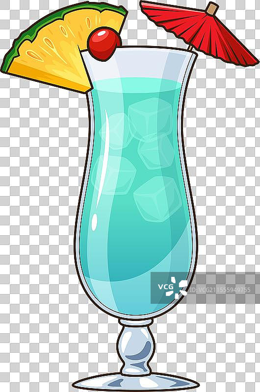 蓝色夏威夷鸡尾酒卡通剪贴画图片素材