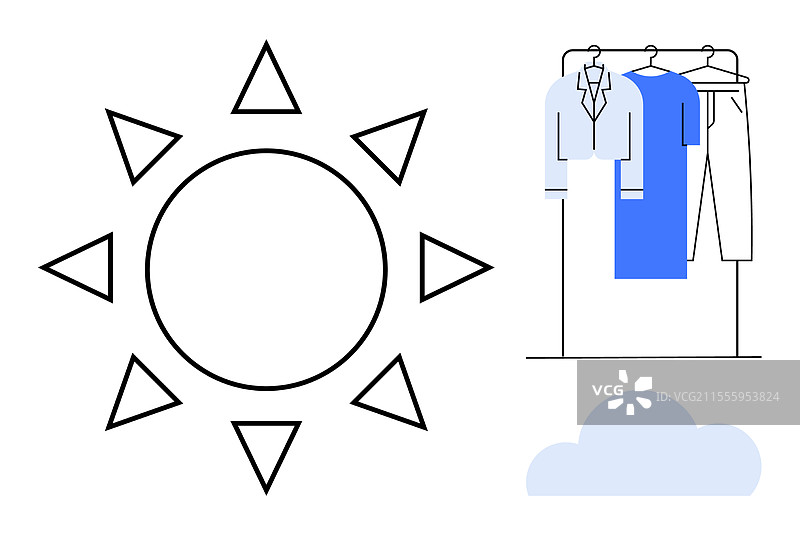 极简风格的阳光衣物挂架和云朵图片素材
