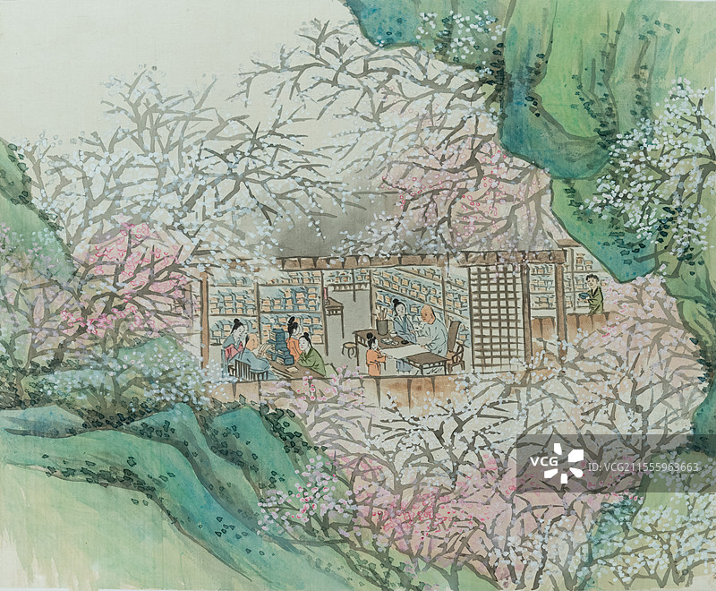 海上画派，任熊，姚大梅诗意图，万古名山半室春图片素材