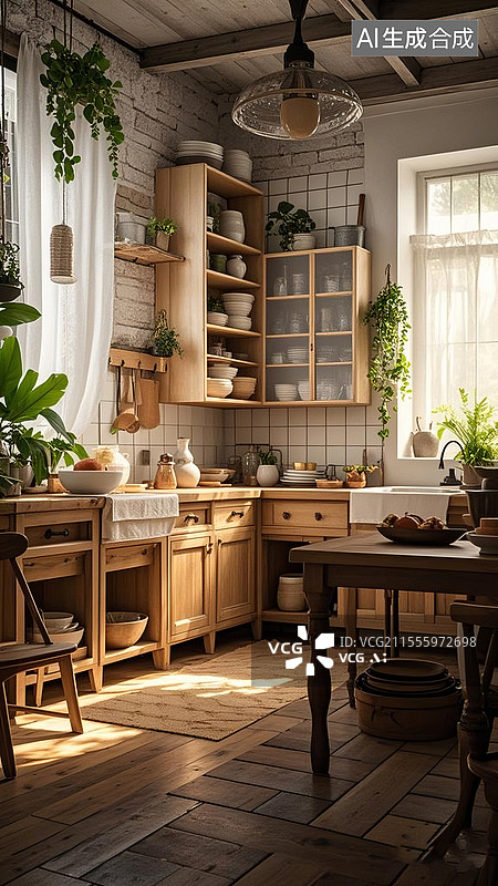 【AI数字艺术】北欧风情厨房室内图片素材