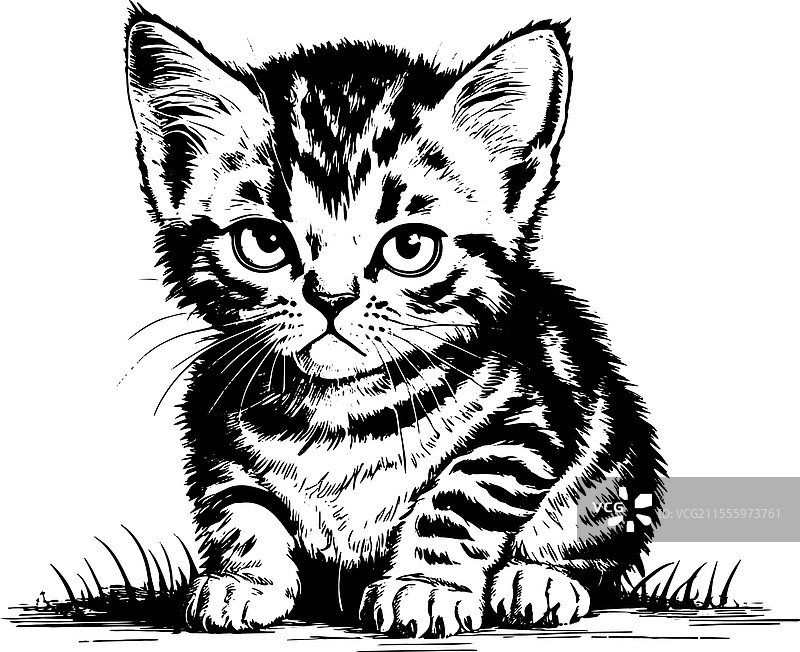 可爱的黑白线条画猫咪图片素材