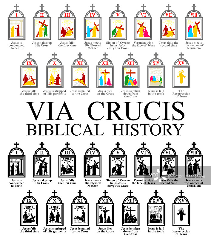 十字架之路教堂的苦路画作图片素材