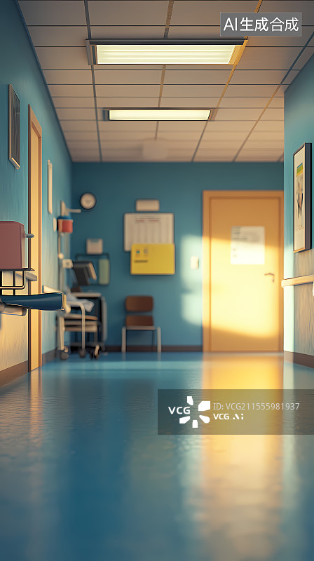 【AI数字艺术】医院走廊的静谧光影瞬间图片素材