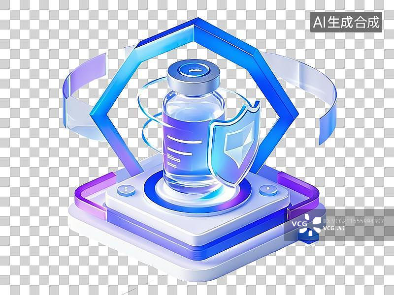 【AI数字艺术】3D疫苗瓶和护盾图标图片素材