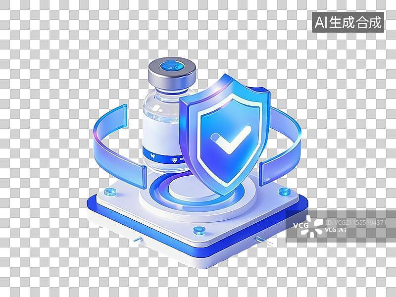 【AI数字艺术】3D疫苗瓶和护盾图标图片素材