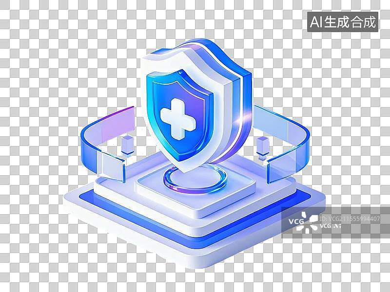 【AI数字艺术】3D医疗蓝色护盾图标图片素材