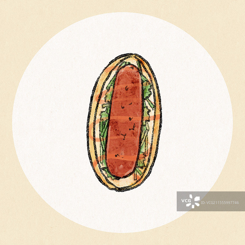台湾美食国风插画-大肠包小肠图片素材