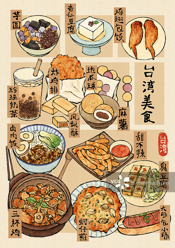 台湾美食国风插画图片素材
